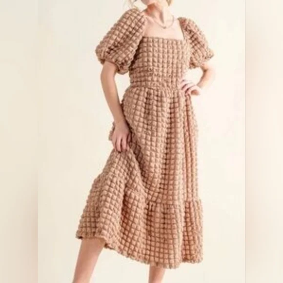 NWT Simply Southern Beige Tan Ruffled Smocked Maxi Dress Size Large - Picture 1 of 3